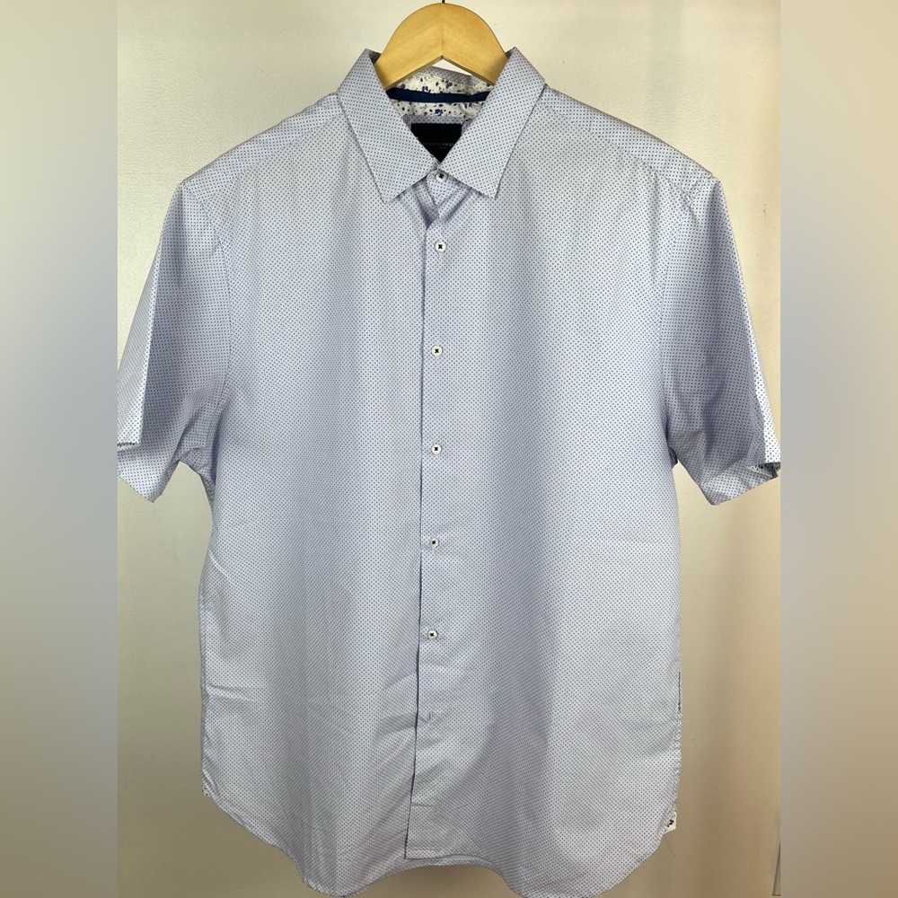 Dot Print Denim & Flower by Ricky Singh Button Up Shirt Mens X-Large Slim fit